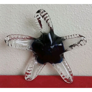 Vintage Glass Starfish Paperweight Figurine Hand Blown Ocean Blue